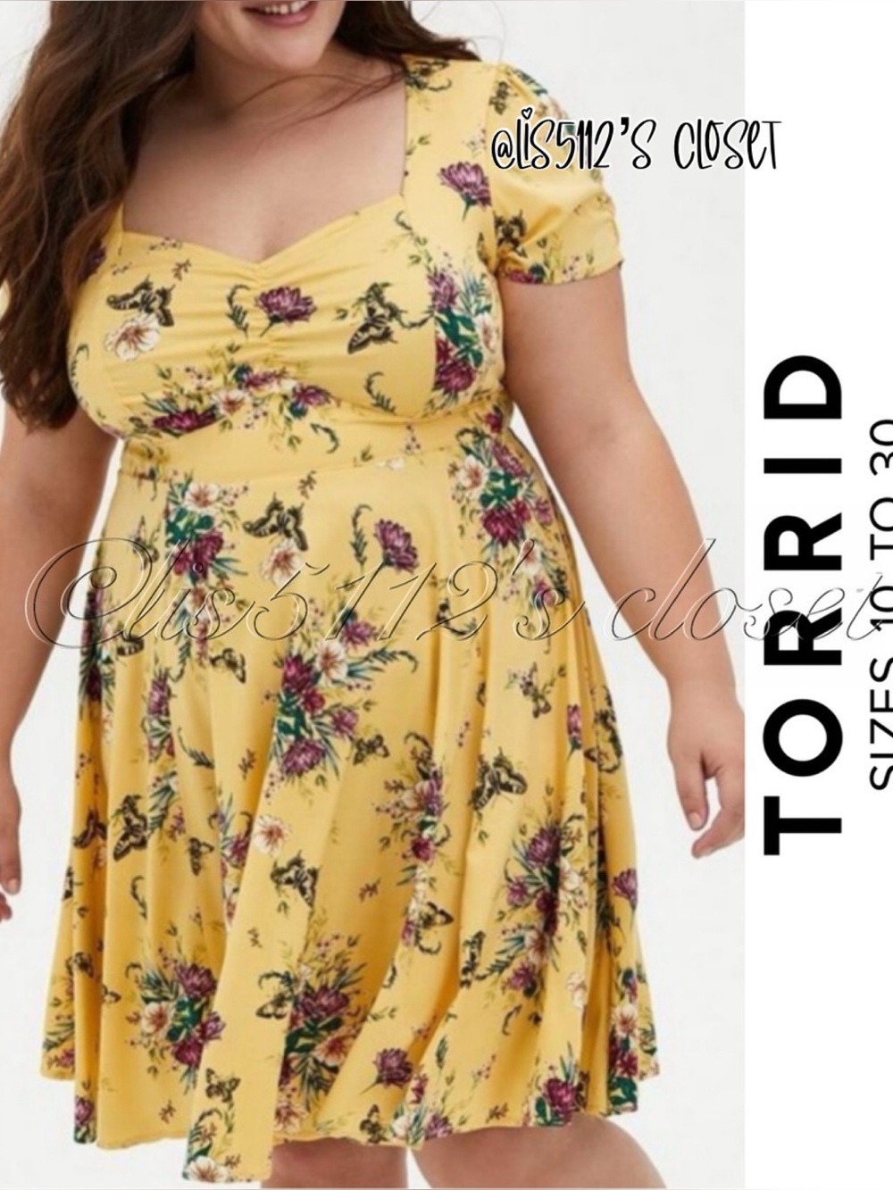 Torrid Yellow & Purple Floral Stretch Challis Shirred Skater Dress 3X 22 24